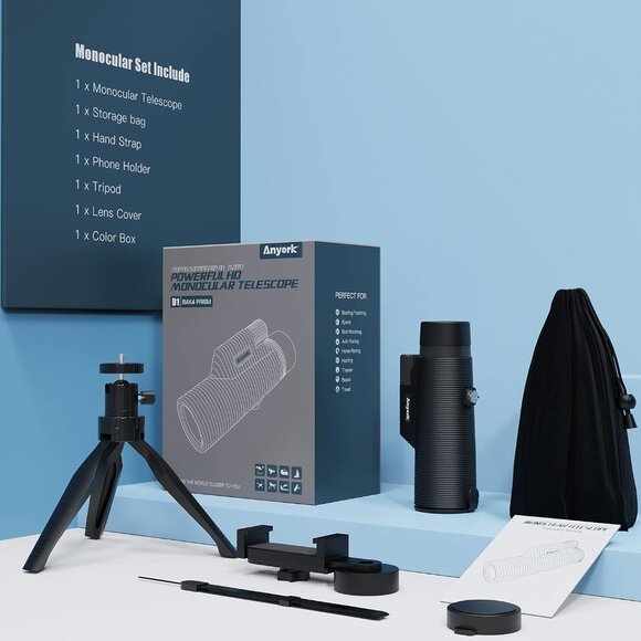 12X42 Monocular Telescope with Smartphone Holder Tripod High Power Prism Monocul - Picture 7 of 8